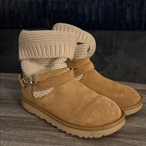 UGG Tan Suede Knit Cuff Boots